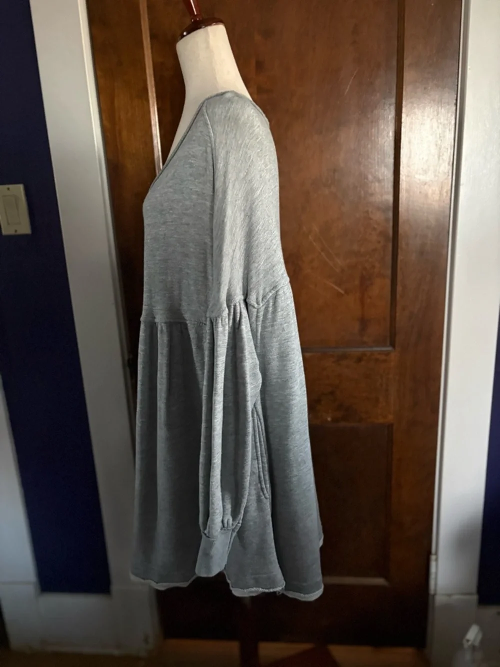 Free People Prudence Pullover Oversized Babydoll Mini Dress Heather Grey